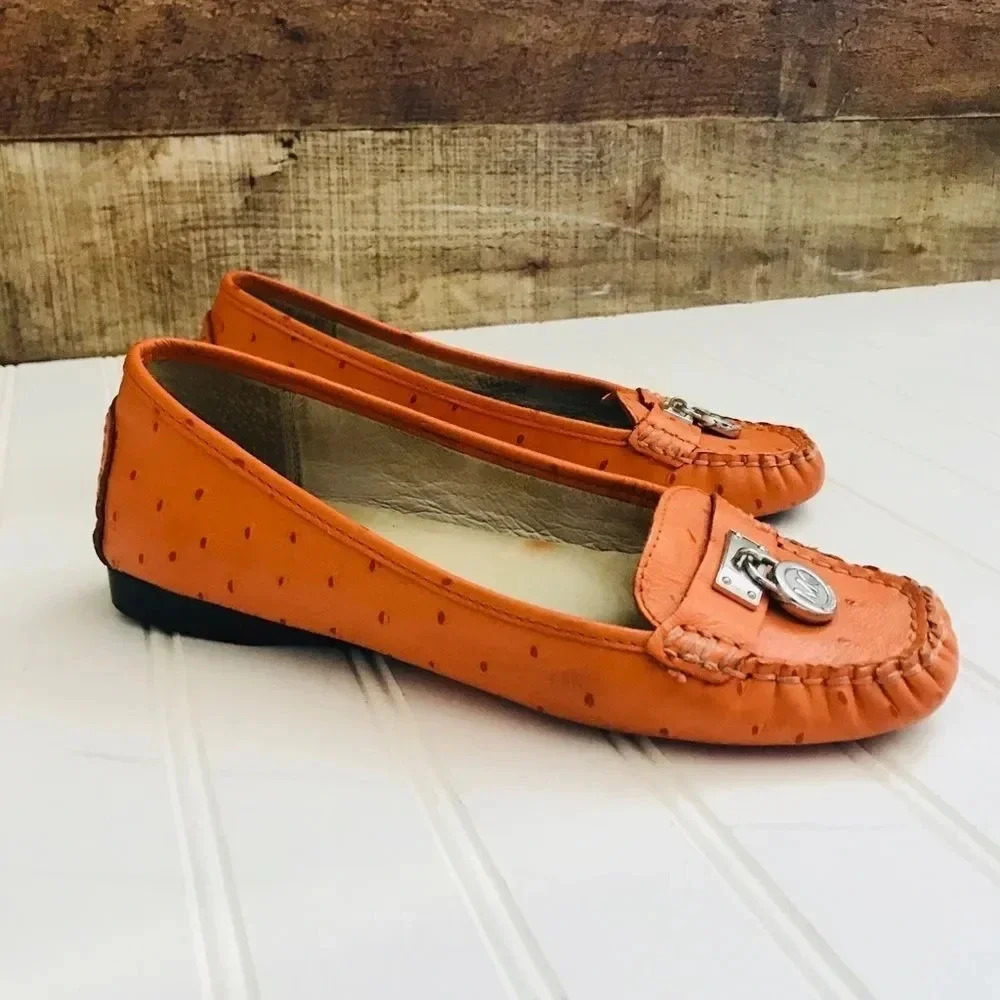 Michael Kors Hamilton Tangerine Ostrich Leather Loafers - Picture 8 of 8